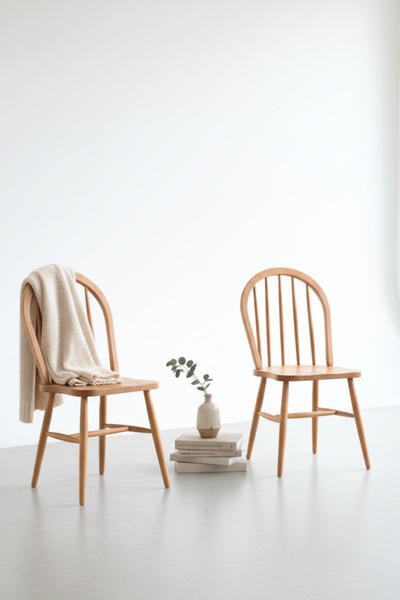 Woodenbend Milena Natural Ahşap Sandalye 2’li Set Kayın Ağacı İskandinav Bohe...