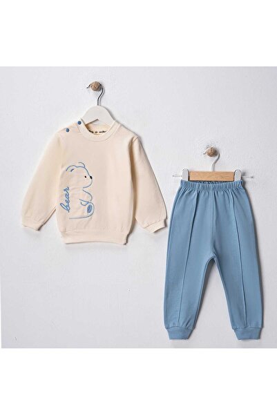 MyPrettyBaby BEAR ŞERİT NAKIŞLI ERKEK BEBEK İKİ İP MEVSİMLİK ALT ÜST TAKIM
