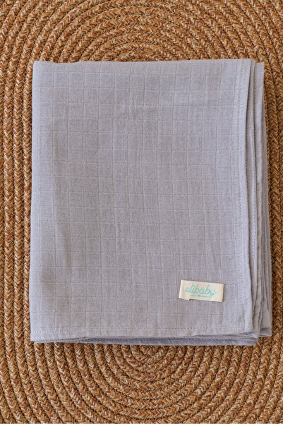 elibaby %100 Organik Pamuk Çift Katlı Müslin Örtü Gri (75X85 CM)