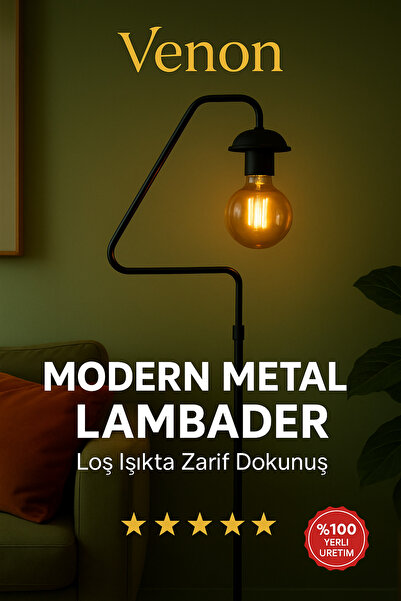 VENON Lambader Köşe Lambası Üçgen SİYAH Retro Salon Dekoratif E-27 Ampule Uyumlu Dekorasyon