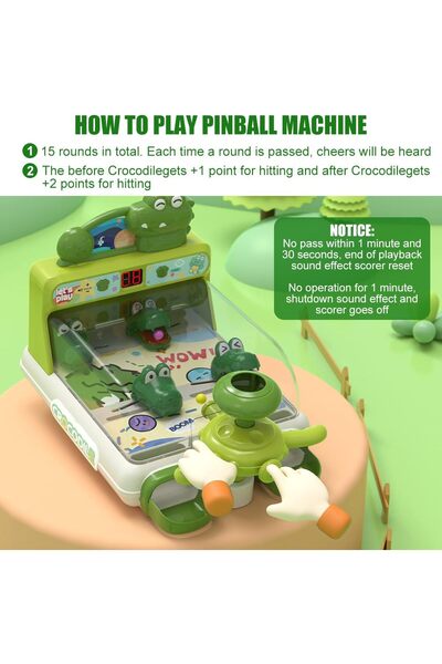 Joynix Joc interactiv de pinball cu crocodili, 40 de bile de tragere pentru distracție nelimitată, tabelă de scor, verde
