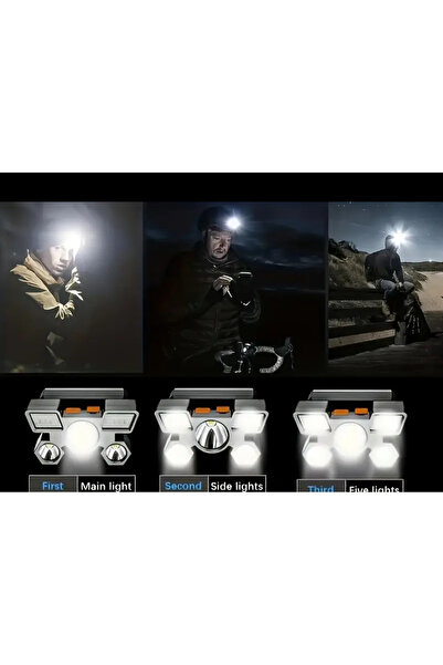 Marmara Led Kafalik Kamp Fari Bes Gozlu Far Usb Sarz Edilebilir