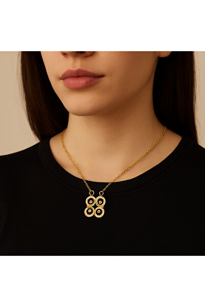 Luna قلادة نسائية فاخرة من الفولاذ بخمس دوائر مع حجر الزركون