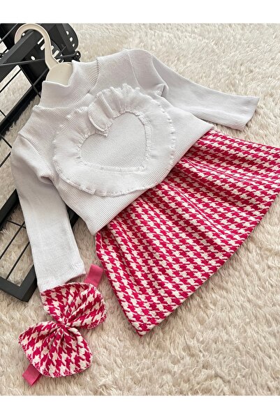 Bebek Fusya Kazayagı Etek Krem Bluz Ve Bandana Seti Takımı