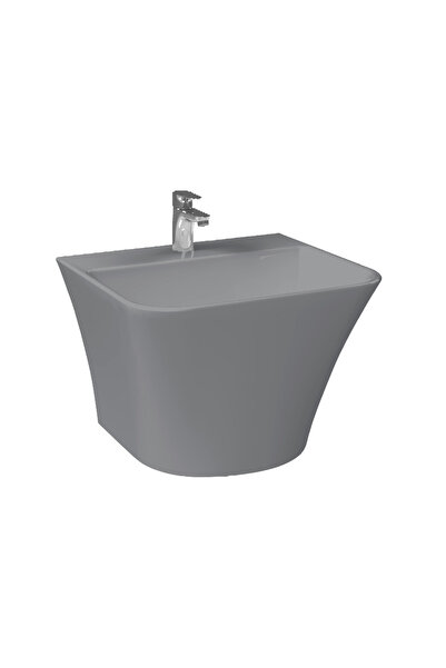 Saudi Ceramic حوض غسيل ميراج بفتحة واحدة، معلق على الحائط، أوريكس رمادي مطفي - قطعة واحدة