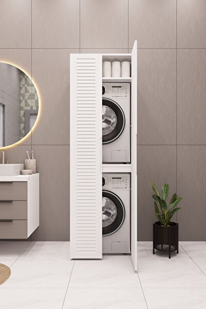 DEMİRBAL MOBİLYA Mdf Çamaşır Makinesi ve Kurutma Makinesi Dolabı kabin kapaklı lake panjur kapak