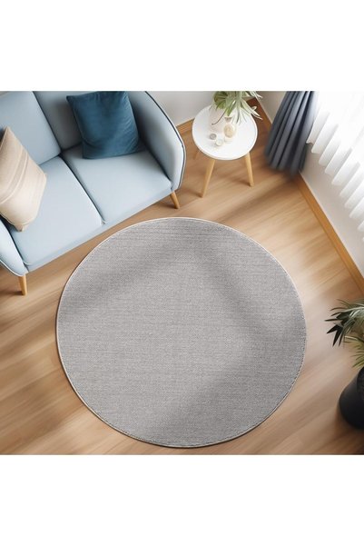 Adalizza Yumuşak Bukleli Sisal Jüt Salon Oturma Odası Gümüş Renkli Yuvarlak Halı