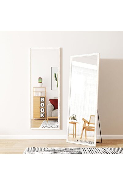 Crestj Full Length Metal Floor Mirror with Wood Design 160 x 50 cm, White/Gold