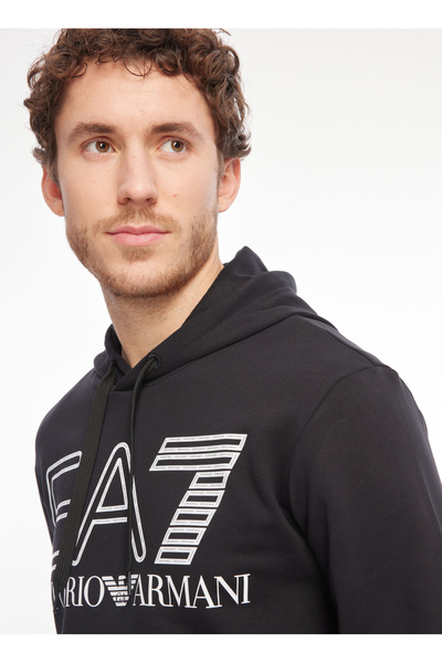 EA7 Kapüşon Yaka Siyah Erkek Sweatshırt 6RPM09PJSHZ1200