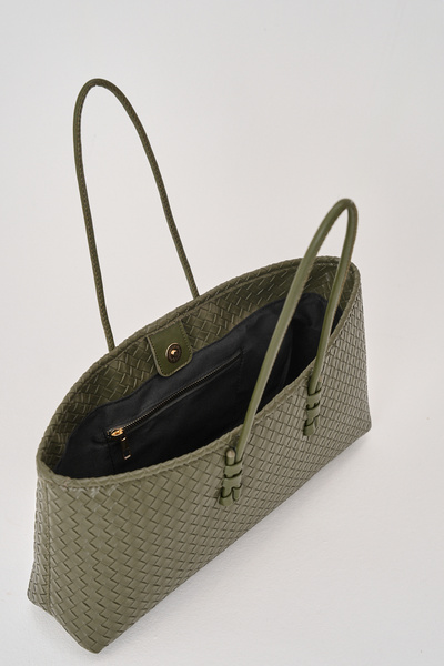 Çantacımstore Kadın Uzun Tote Çanta Haki Örgülü