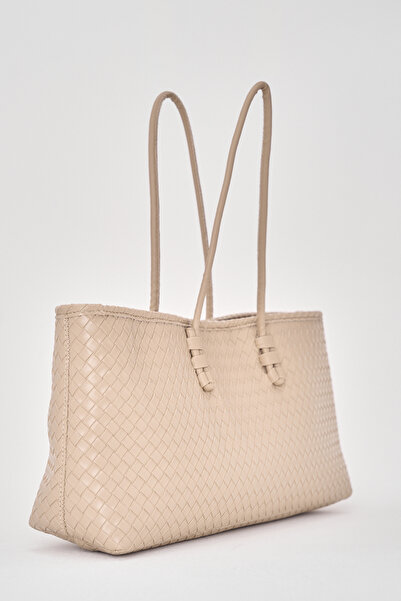 Çantacımstore Kadın Uzun Tote Çanta Vizon Örgülü