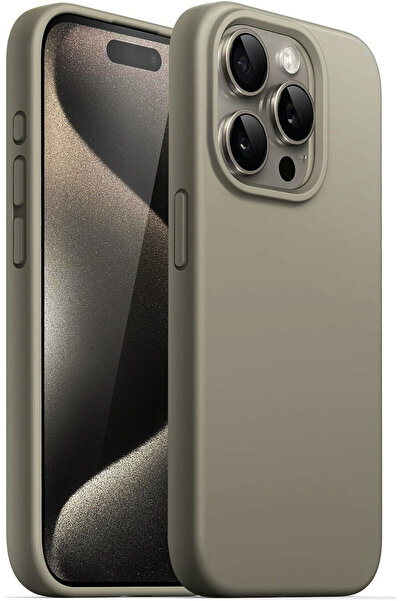 HyperAge غطاء سيليكون لآيفون 15 برو ماكس مع حماية للكاميرا وتصميم مخملي داخلي بلون رمادي تيتانيوم