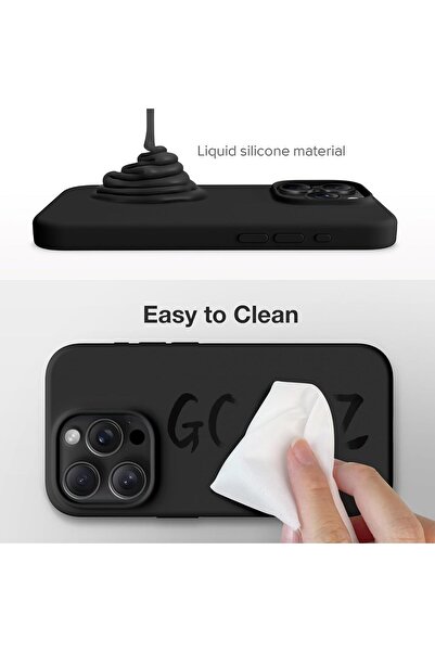 HyperAge غطاء سيليكون لآيفون 15 برو ماكس مع حماية للكاميرا وتصميم مخملي داخلي بلون رمادي تيتانيوم