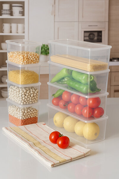 ray plastik مجموعة تخزين شفافة مكونة من 8 قطع - حاويات ضيقة وطويلة وصغيرة