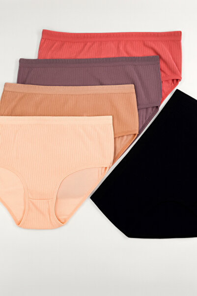 nesterinzar 100% Cotton High Waist Ribbed Casual Panties 5-Pack