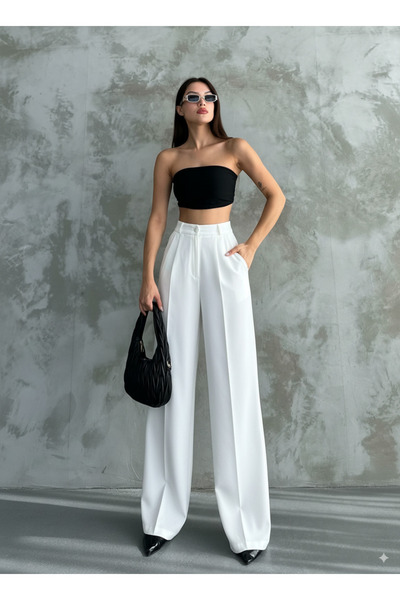 mylunessa High Waist White Palazo Pants