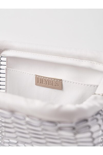HEYBE'S Heybes Kadın Beyaz Petek Desenli Şeffaf Clutch El Çantası