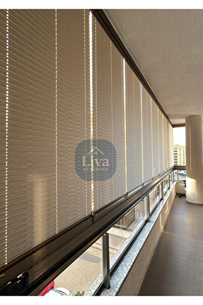 Liva Ev Dünyası Orjinal Plisel Katlanır Cam Balkon Perdesi - Ofis Perdesi - E...
