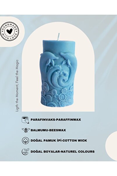 Candle YunuslarınRüyası-DolphinDreams- OkyanusKokuluMavi-Silindir Dekoratif Mum