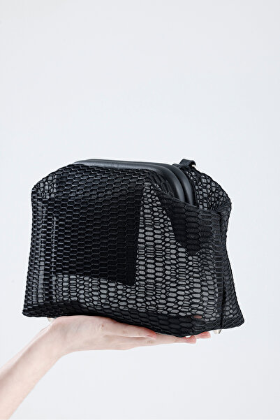 HEYBE'S Heybes Дамска черна прозрачна чантичка с мотив на пчелна пита