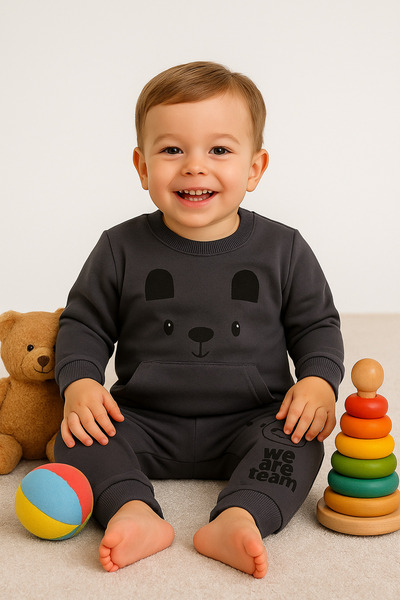 tuma collectıon Baby Boy Panda Patterned Seasonal Tracksuit Set Long Sleeve C...