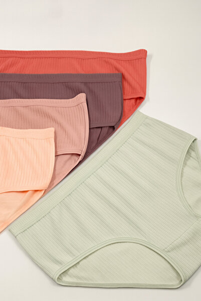 nesterinzar %100 Pamuklu Yüksek Bel Fitilli Günlük Külot 5'li Paket