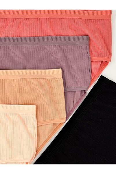 nesterinzar 100% Cotton High Waist Ribbed Casual Panties 5-Pack