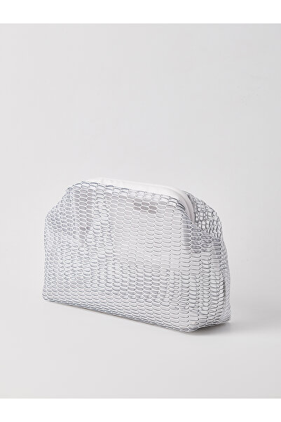 HEYBE'S Heybes Kadın Beyaz Petek Desenli Şeffaf Clutch El Çantası