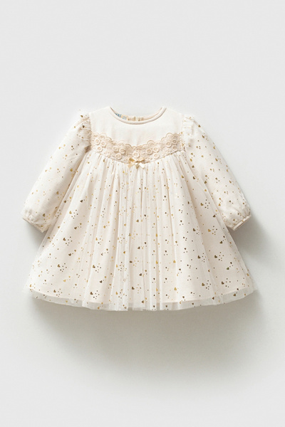 Luludy Kids Kalp Baskılı Kız Bebek Elbise