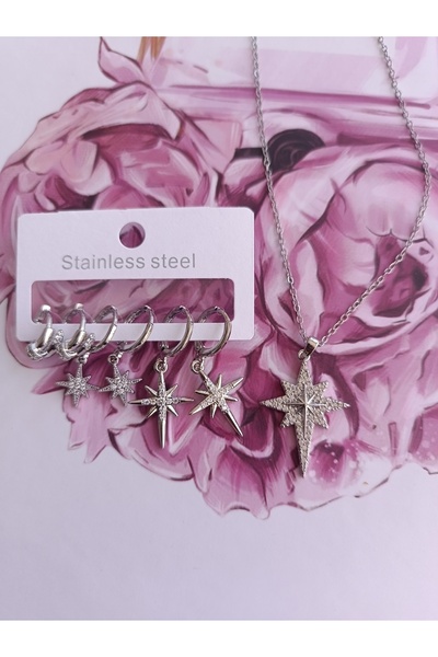 staınless steel Çelik Yıldız Sallantılı Set Küpe
