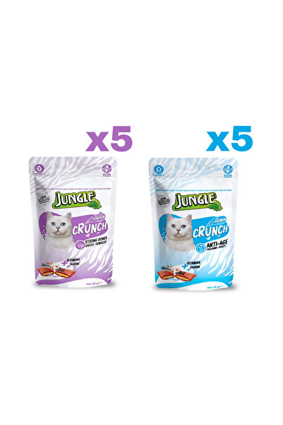 Jungle Crunch Kedi Ödül Maması Güçlü Kemikler 5 Adet ve Yaşlanma Karşıtı 5 Ad...