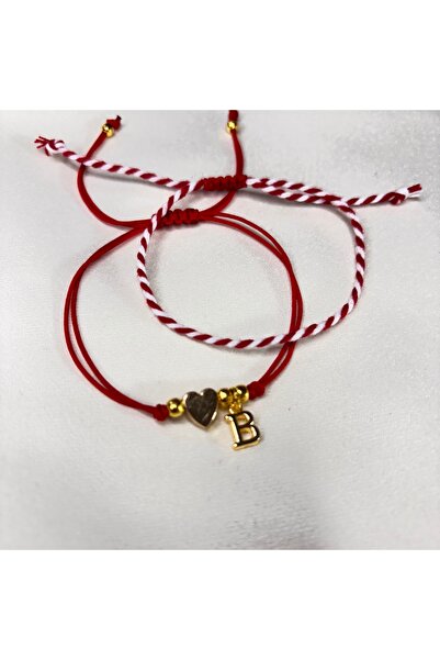 BIJUTERI Kırmızı İpli Minimalist Bileklik – Kalpli ve Harfli Tasarım