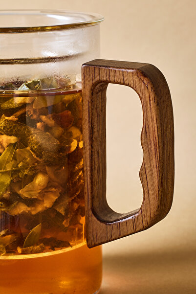 Perotti Herby Borosilikat 500 ml Acacia Detail Plant Tea Cup Teapot with Glass Strainer