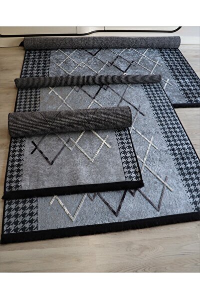 Gri Dekoratif Nakkaş Kilim Makinada Yıkanabilir Mutfak Halısı Kaymaz Yolluk Modern Kilim Modelleri