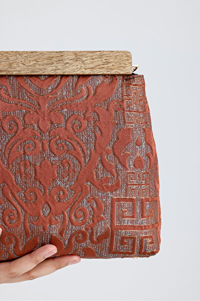 HEYBE'S Kadın Turuncu Otantik Desen Clutch Çanta