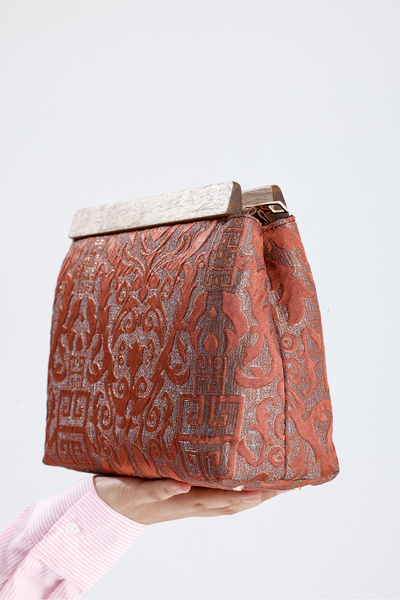 HEYBE'S Kadın Turuncu Otantik Desen Clutch Çanta