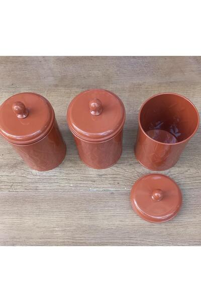 Mia ÇAY ŞEKER TUZ KUTUSU 3 LÜ KİREMİT RENGİ METAL 18x10 cm