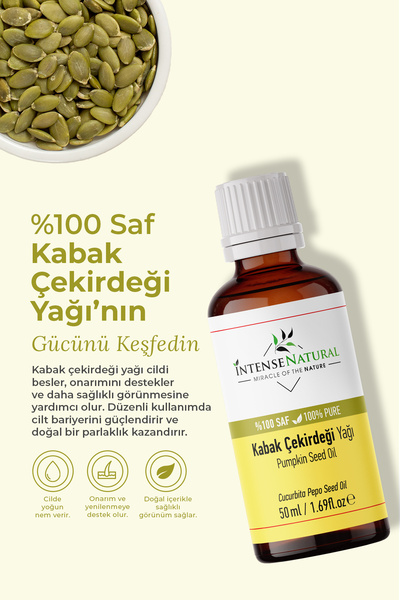 İntense Natural Kabak Çekirdeği Yağı Soğuk Sıkım 50 ml %100 Saf Ve Doğal Pumpkin Seed Oil
