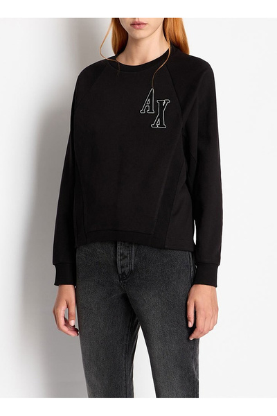 Armani Exchange Bisiklet Yaka Düz Siyah Kadın Sweatshırt 6RYM48