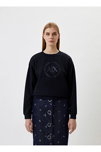 Armani Exchange Bisiklet Yaka Baskılı Lacivert Kadın Sweatshırt 8NYM67