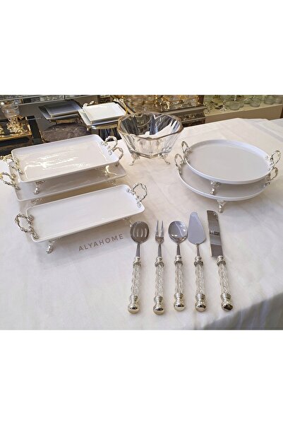 AlyaHomeAksesuar 7 Parça Gümüş Detaylı Sunum Seti
