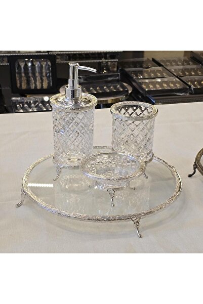 AlyaHomeAksesuar طقم حمام كلاسيكي باللون الفضي