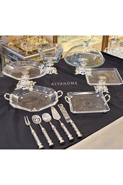 AlyaHomeAksesuar 11 Parça Klasik Ayaklı Servis Seti Gümüş