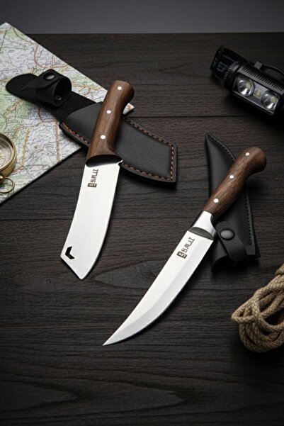 SürLaz İsme Özel 2'li Otdoor Kamp Bıçak Deri Kılıf 23 cm Set