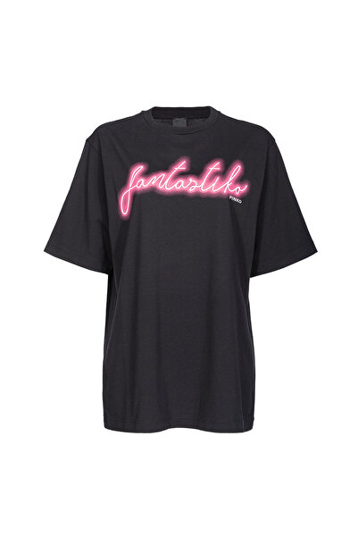 PİNKO Pinko Bisiklet Yaka Baskılı Siyah Kadın T-Shirt 101704