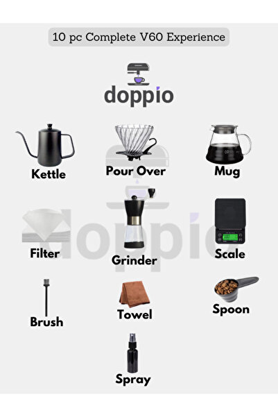 DOPPİO V60 Set 11 Pcs Premium Accessorie with Kettle, Dripper Scale Server