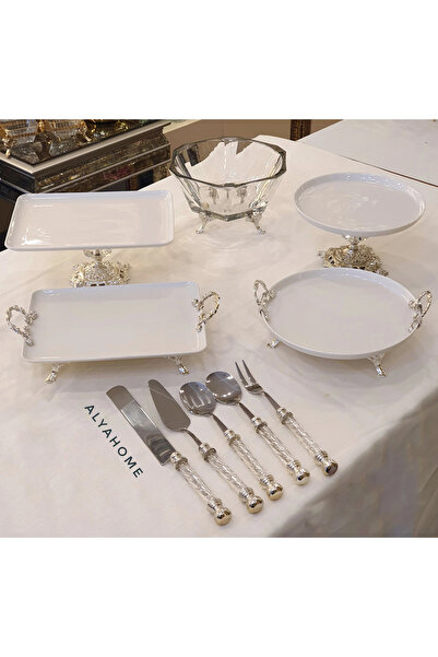 AlyaHomeAksesuar Gümüş Detaylı 10 Parça Servis ve Sunum Seti