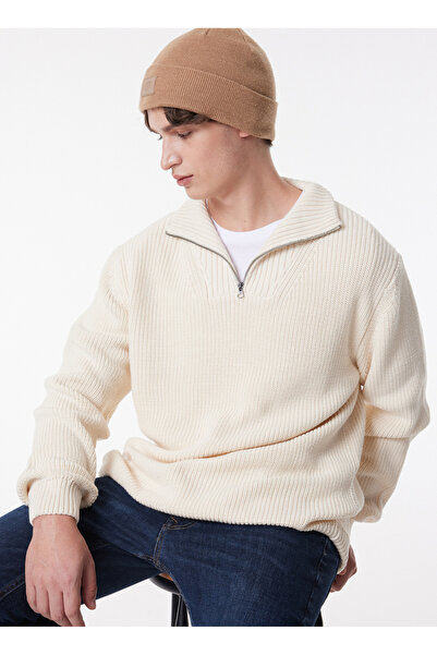 Lee Balıkçı Yaka Regular Fit Ekru Erkek Kazak L83YDENQ Yarım Fermuarlı Triko