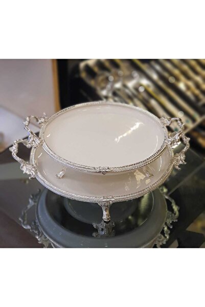 AlyaHomeAksesuar Gümüş Çerçeveli 2 Parça Porselen Sunum Seti