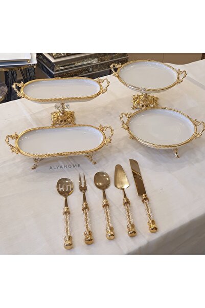 alya home aksesuar Gold Çerçeveli Servis Setli Sunum Seti